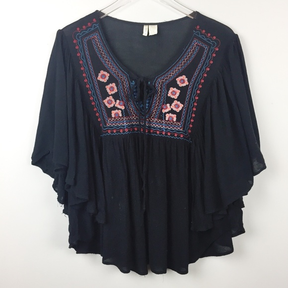 Japna Tops - Japna | Embroidered Flutter Sleeve Boho Blouse